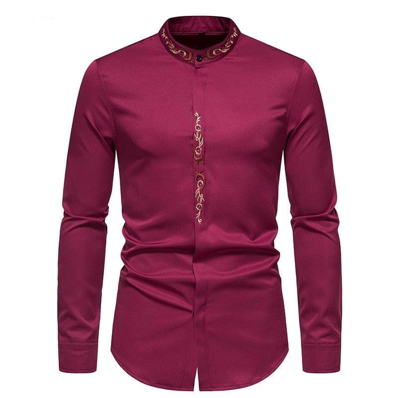 Chemise homme bleu royal 2023 à col mandarin avec motif - Adenbora