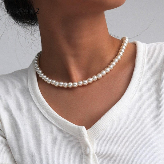 Collier de perles imitation coréen IngeSight.Z pour femme - Un accessoire minimaliste et élégant - Adenbora