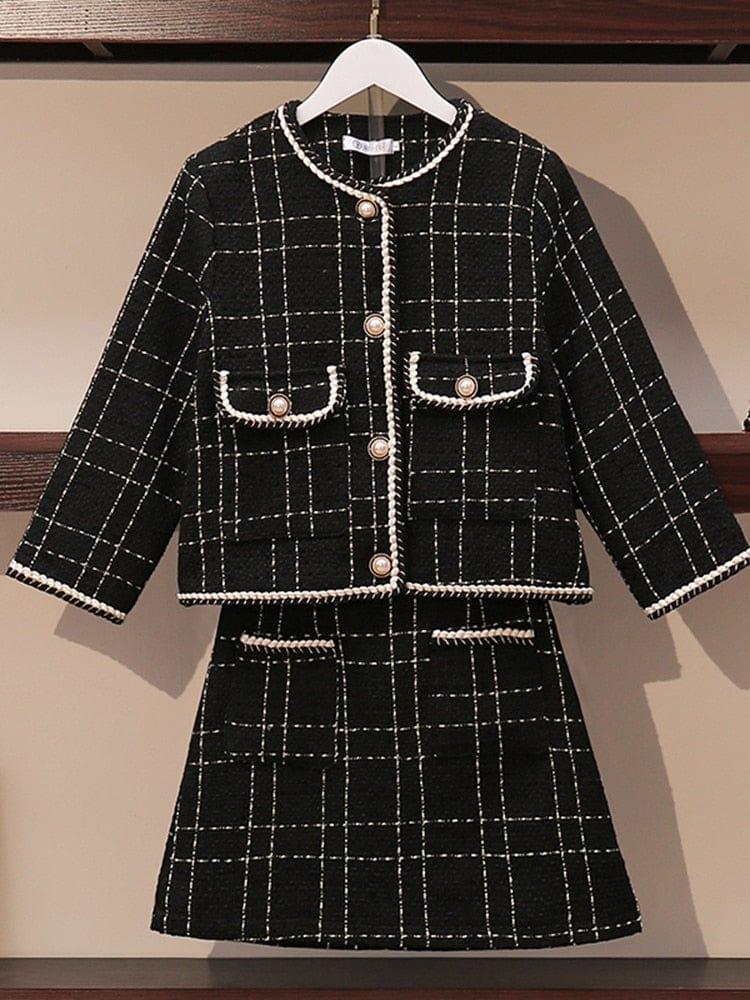 Ensemble élégant automne/hiver pour femme - Robe moulante à carreaux et veste courte - Adenbora