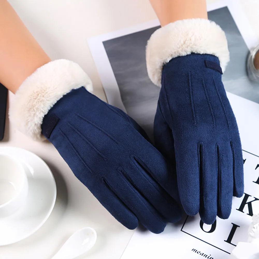 Gants d'Hiver pour Femmes : Chauds, Écran Tactile, en Fourrure, Doigts Complets, Gants Moufles pour Conduite, Coupe-Vent - Élégance et Confort pour l'Hiver - Adenbora