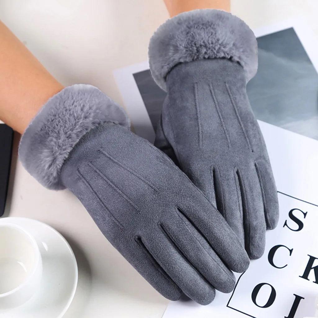 Gants d'Hiver pour Femmes : Chauds, Écran Tactile, en Fourrure, Doigts Complets, Gants Moufles pour Conduite, Coupe-Vent - Élégance et Confort pour l'Hiver - Adenbora