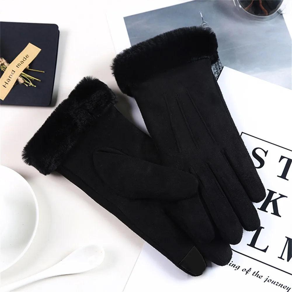 Gants d'Hiver pour Femmes : Chauds, Écran Tactile, en Fourrure, Doigts Complets, Gants Moufles pour Conduite, Coupe-Vent - Élégance et Confort pour l'Hiver - Adenbora