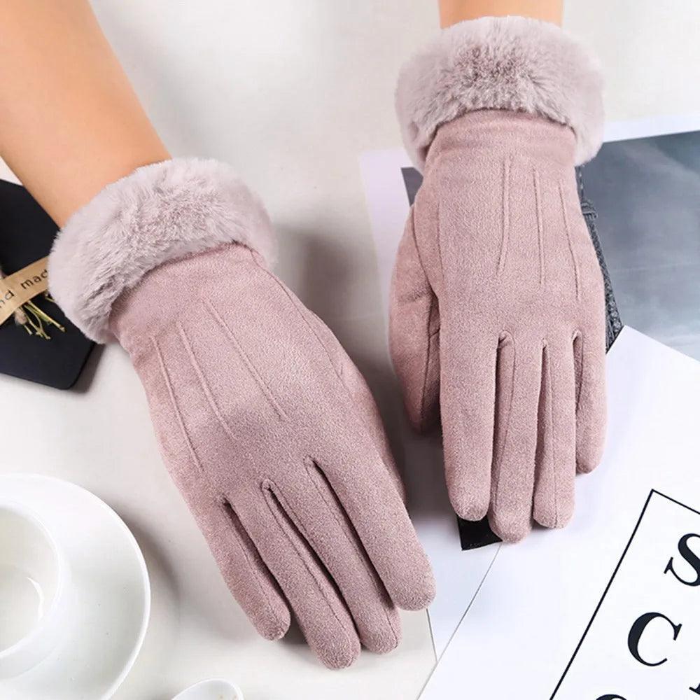 Gants d'Hiver pour Femmes : Chauds, Écran Tactile, en Fourrure, Doigts Complets, Gants Moufles pour Conduite, Coupe-Vent - Élégance et Confort pour l'Hiver - Adenbora