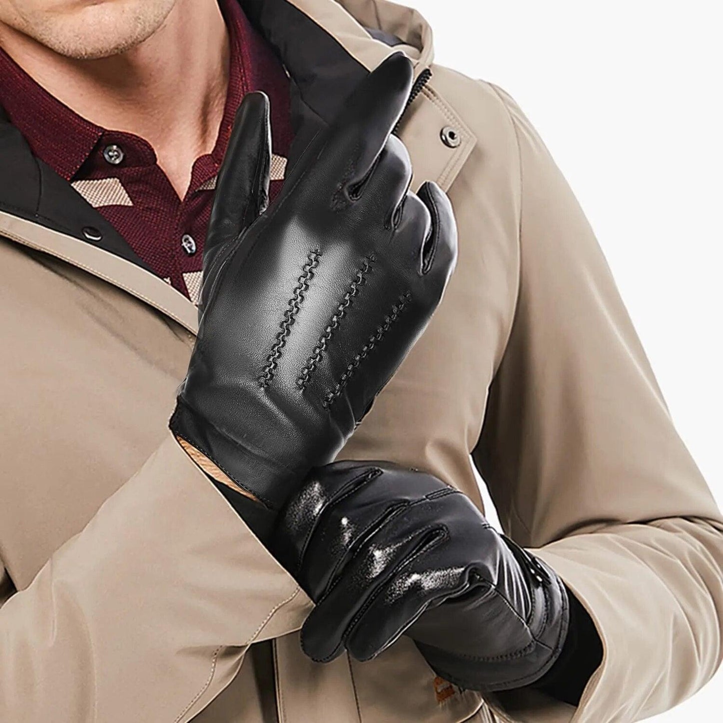 Gants en cuire masculin cachemire de mode - Adenbora