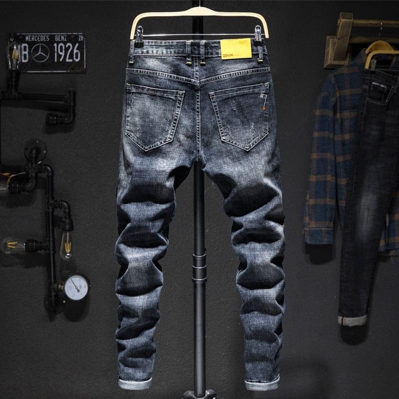 Jean Homme style biker délavé coupe slim près du corp originale - Adenbora