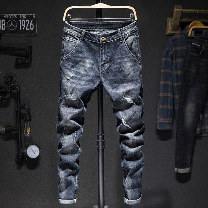 Jean Homme style biker délavé coupe slim près du corp originale - Adenbora