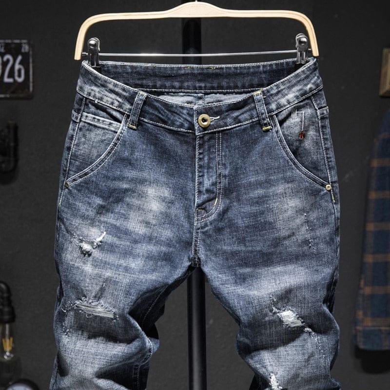 Jean Homme style biker délavé coupe slim près du corp originale - Adenbora