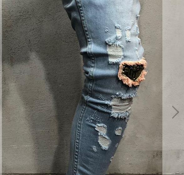 Jeans délavés troué pour homme avec motif brodé streetwear - Adenbora