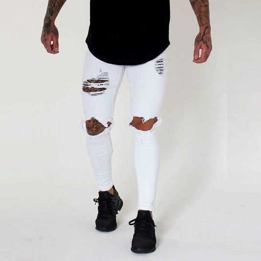 Jeans effet délavés pour homme originale troué blanc noir bleu - Adenbora