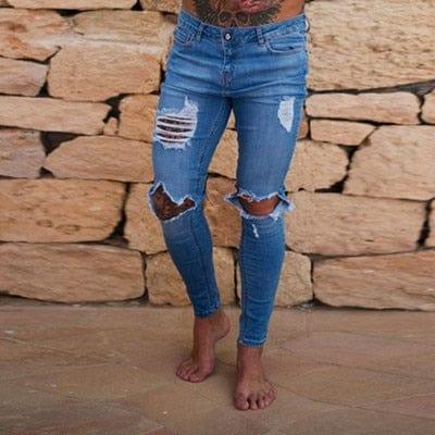 Jeans effet délavés pour homme originale troué blanc noir bleu - Adenbora