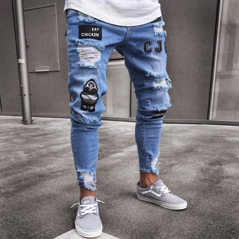 Jeans Hommes Serrés Rippés Stretch motif brodés - Adenbora