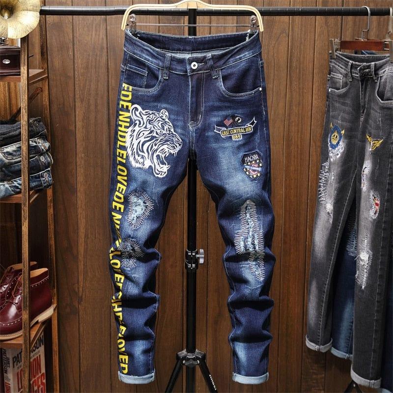 Jeans pour homme slim avec motif floqués style cargo - Adenbora