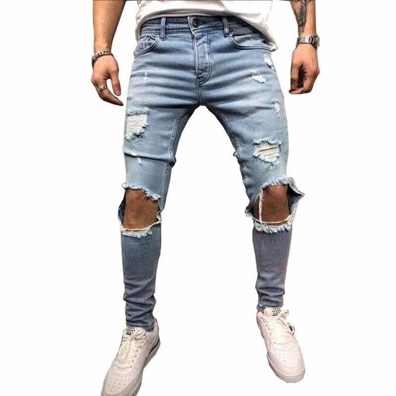 Jeans slim troué style streetwear destroyed décontracté pour homme - Adenbora