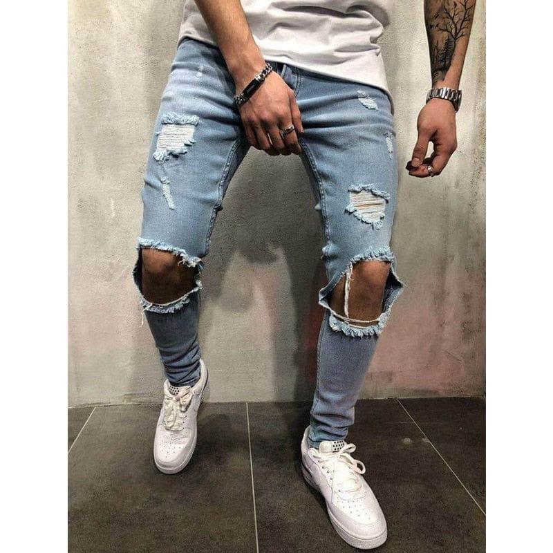 Jeans slim troué style streetwear destroyed décontracté pour homme - Adenbora