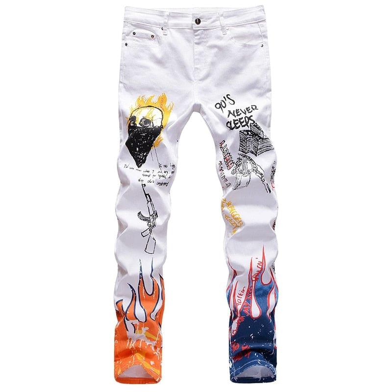 Jeans streetwear originale coupe slim avec motif - Adenbora