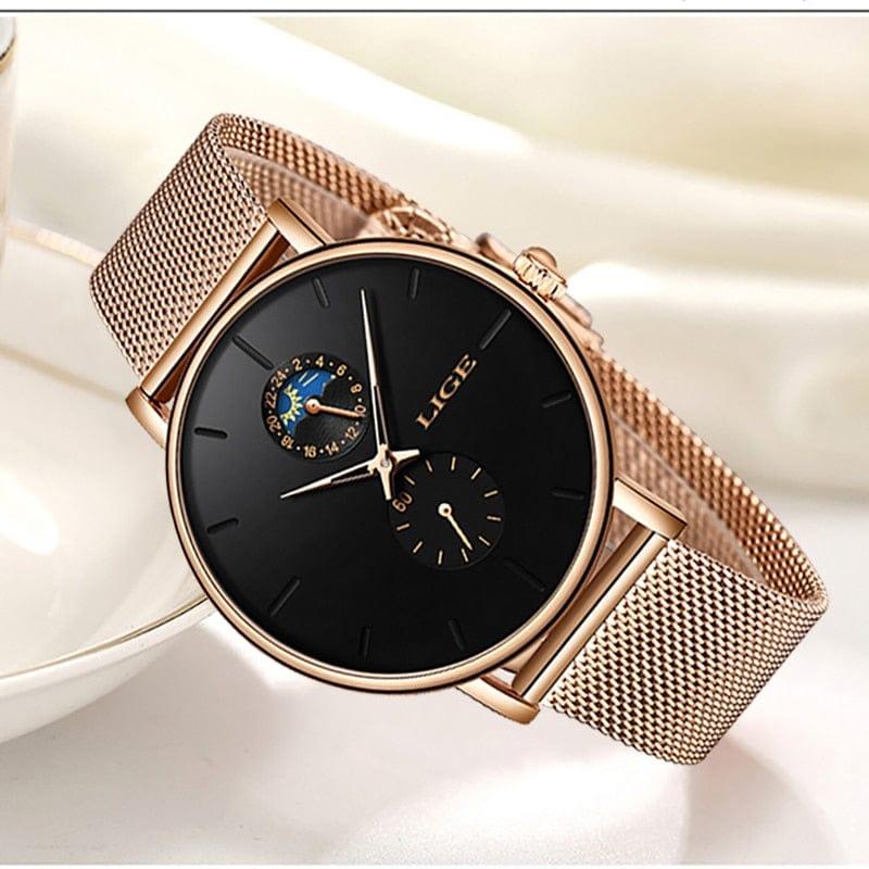 LIGE Montre de Luxe pour Femmes Étanche en Acier avec Mouvement à Quartz et Cadeau d’Horloge pour Femme - Adenbora