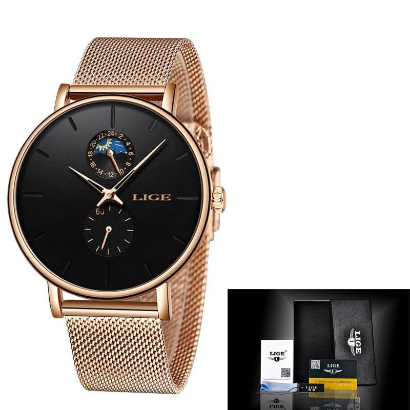 LIGE Montre de Luxe pour Femmes Étanche en Acier avec Mouvement à Quartz et Cadeau d’Horloge pour Femme - Adenbora