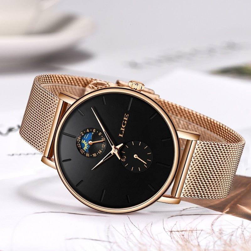 LIGE Montre de Luxe pour Femmes Étanche en Acier avec Mouvement à Quartz et Cadeau d’Horloge pour Femme - Adenbora