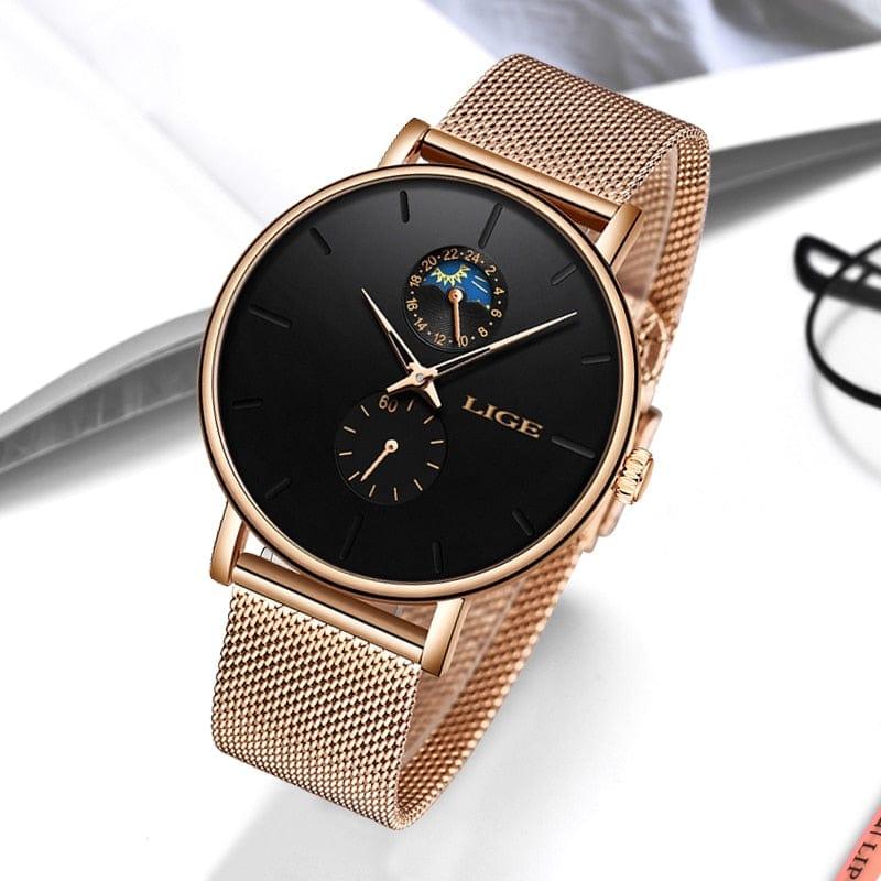 LIGE Montre de Luxe pour Femmes Étanche en Acier avec Mouvement à Quartz et Cadeau d’Horloge pour Femme - Adenbora