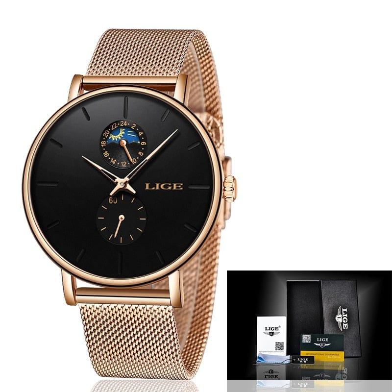 LIGE Montre de Luxe pour Femmes Étanche en Acier avec Mouvement à Quartz et Cadeau d’Horloge pour Femme - Adenbora