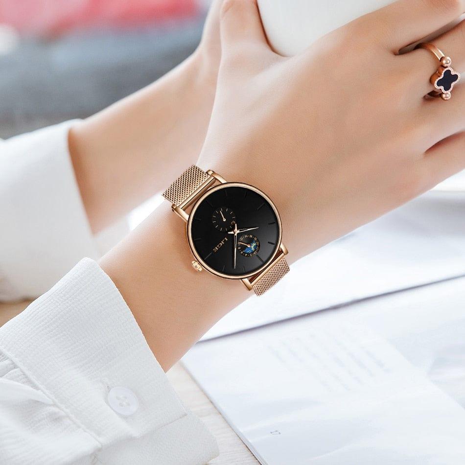 LIGE Montre de Luxe pour Femmes Étanche en Acier avec Mouvement à Quartz et Cadeau d’Horloge pour Femme - Adenbora