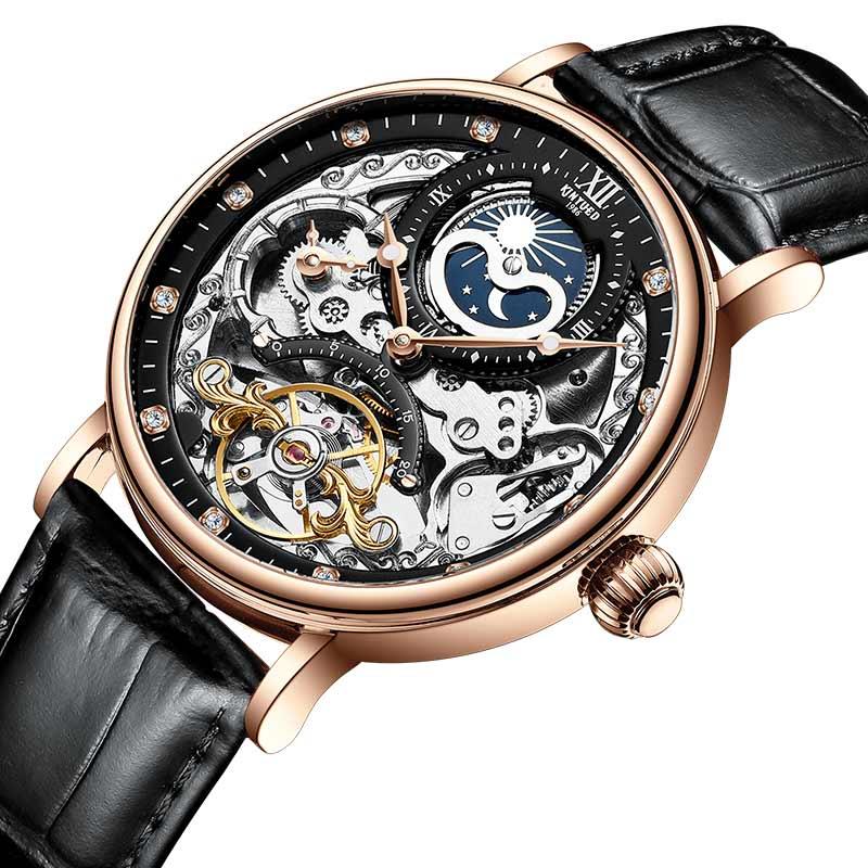 Montre automatique mécanique KINYUED pour hommes avec tourbillon squelette - Adenbora