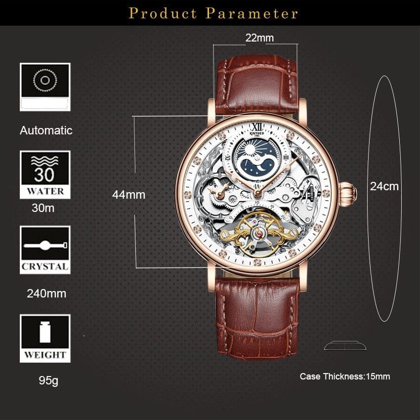 Montre automatique mécanique KINYUED pour hommes avec tourbillon squelette - Adenbora