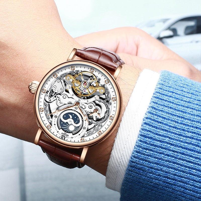 Montre automatique mécanique KINYUED pour hommes avec tourbillon squelette - Adenbora