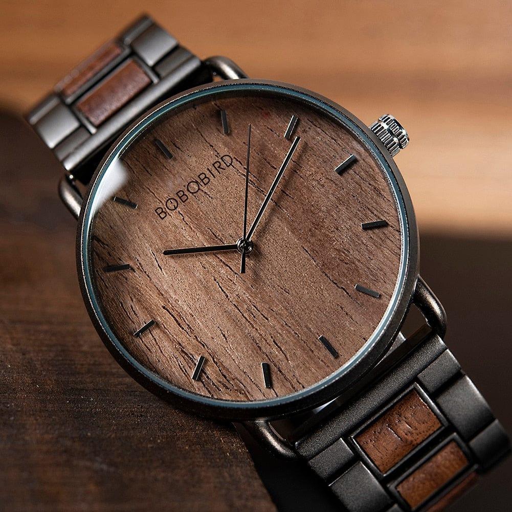 Montre en bois zébré pour homme avec mouvement quartz et résistance à l'eau 3ATM - Adenbora