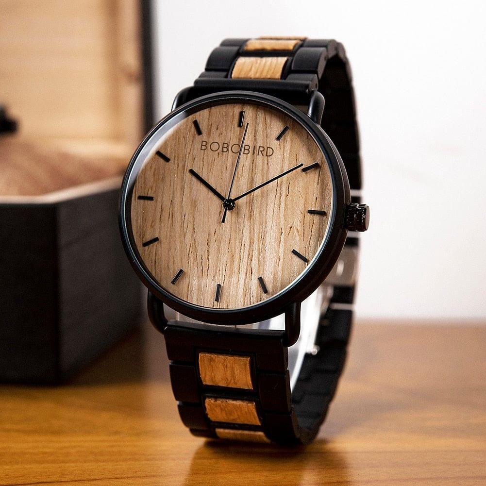 Montre en bois zébré pour homme avec mouvement quartz et résistance à l'eau 3ATM - Adenbora