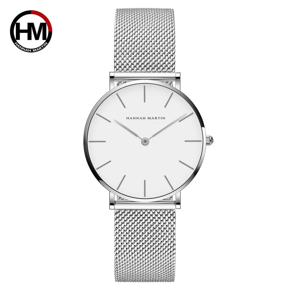 Montre pour femmes Hannah Martin en acier inoxydable, résistante à l’eau, avec mouvement à quartz japonais de haute qualité de 36 mm - Idéale pour le style décontracté et à la mode - Adenbora