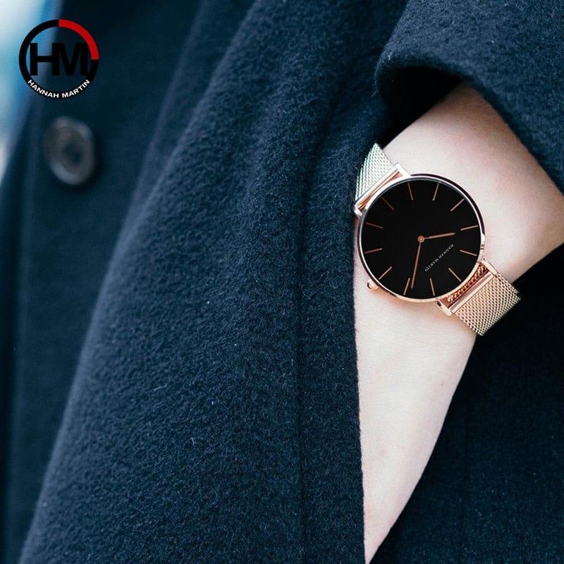 Montre pour femmes Hannah Martin en acier inoxydable, résistante à l’eau, avec mouvement à quartz japonais de haute qualité de 36 mm - Idéale pour le style décontracté et à la mode - Adenbora