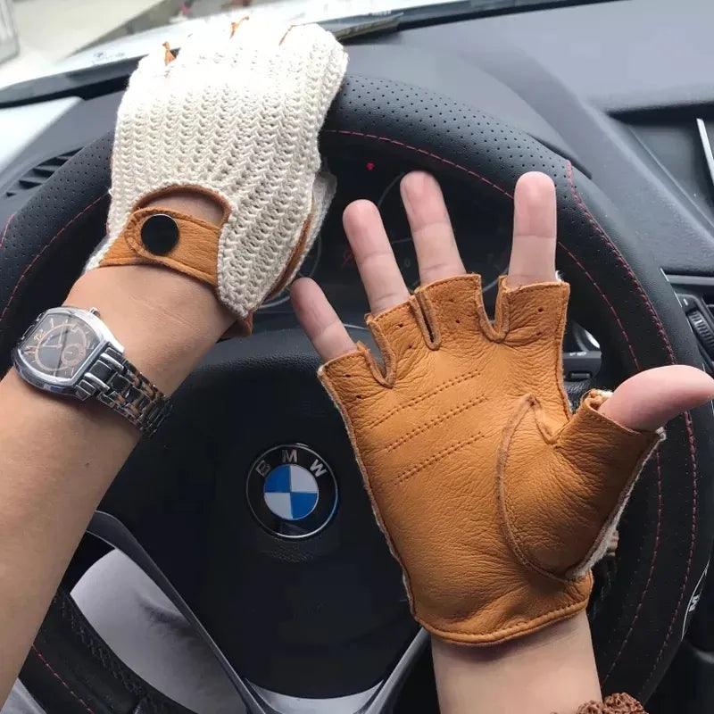 Nouveaux gants en cuir pour la mode à moitié respirante - Adenbora