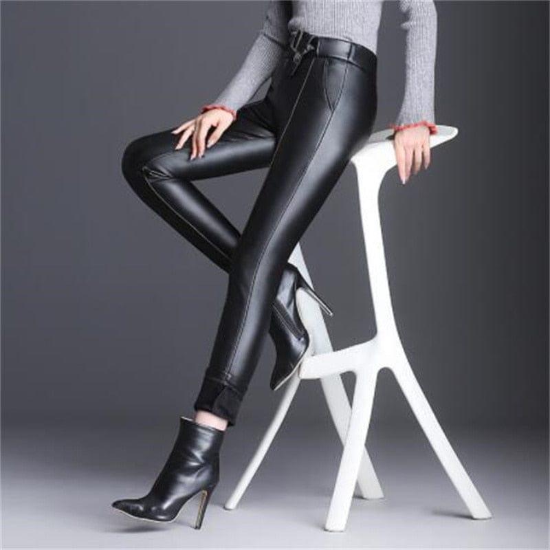 Pantalon d'hiver droit en similicuir pour femme, style anglais - Adenbora