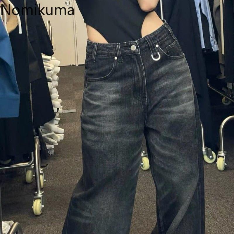 Pantalon large en jean vintage à taille haute pour femme - Adenbora