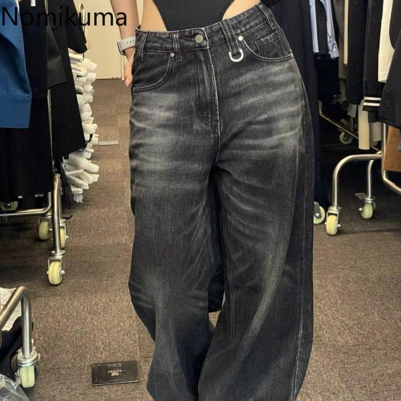 Pantalon large en jean vintage à taille haute pour femme - Adenbora