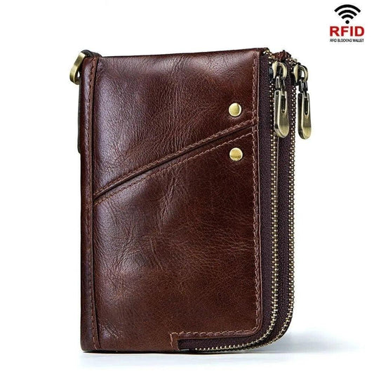 Portefeuille vintage homme rfid petit bourse vache en cuir mini sac à main mâle portefeuille courte à glissière double baisse de monnaie - Adenbora