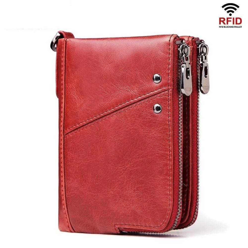 Portefeuille vintage homme rfid petit bourse vache en cuir mini sac à main mâle portefeuille courte à glissière double baisse de monnaie - Adenbora