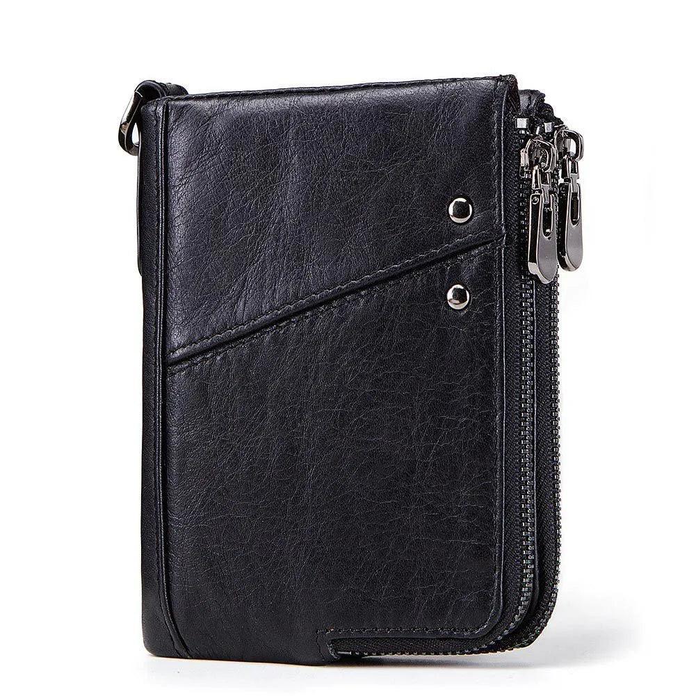 Portefeuille vintage homme rfid petit bourse vache en cuir mini sac à main mâle portefeuille courte à glissière double baisse de monnaie - Adenbora