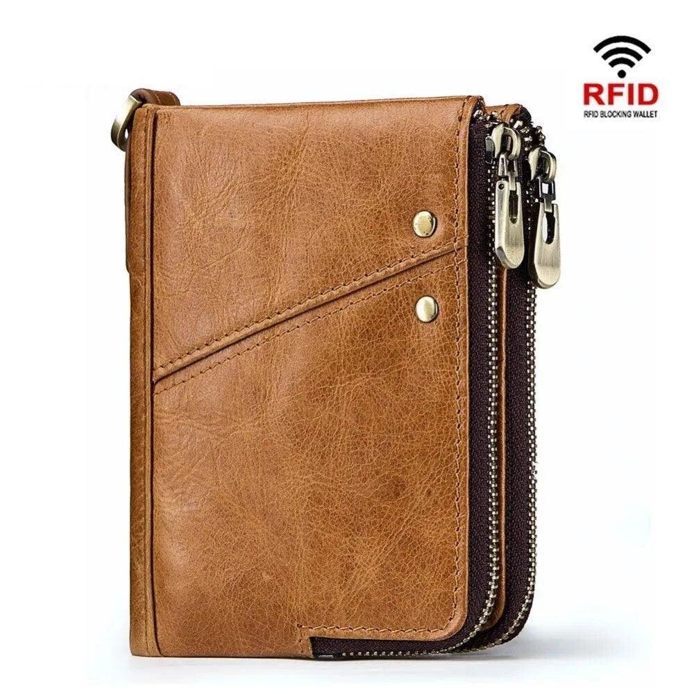 Portefeuille vintage homme rfid petit bourse vache en cuir mini sac à main mâle portefeuille courte à glissière double baisse de monnaie - Adenbora