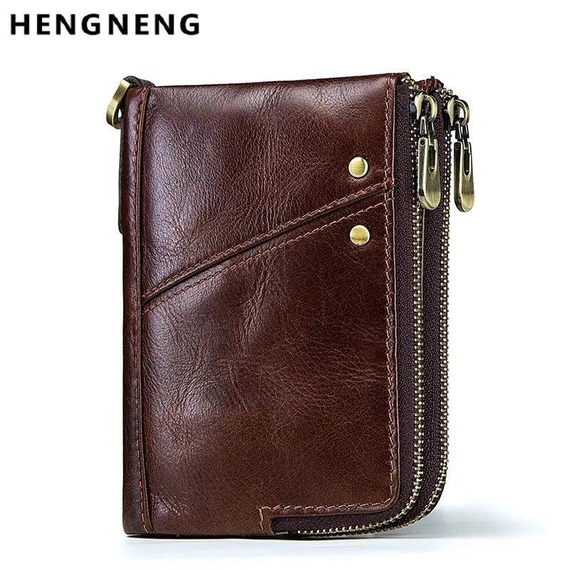 Portefeuille vintage homme rfid petit bourse vache en cuir mini sac à main mâle portefeuille courte à glissière double baisse de monnaie - Adenbora