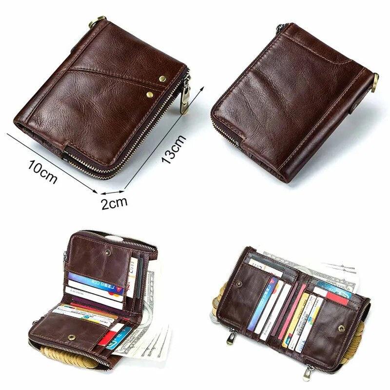 Portefeuille vintage homme rfid petit bourse vache en cuir mini sac à main mâle portefeuille courte à glissière double baisse de monnaie - Adenbora