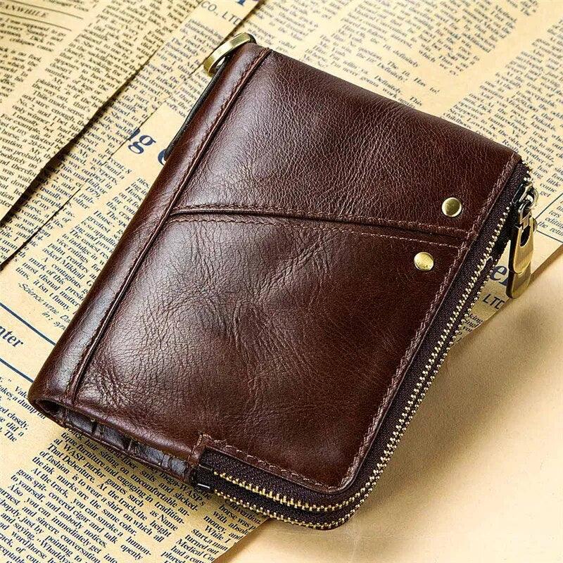 Portefeuille vintage homme rfid petit bourse vache en cuir mini sac à main mâle portefeuille courte à glissière double baisse de monnaie - Adenbora