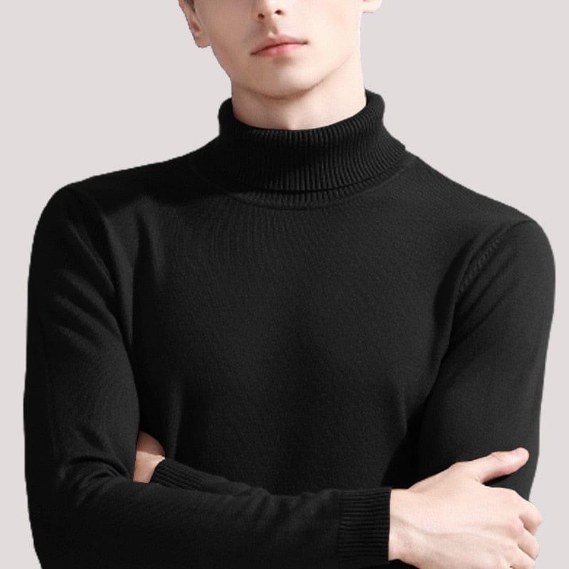 Pull à col roulé pour homme slim uni couleur noir,gris,rouge élégant - Adenbora