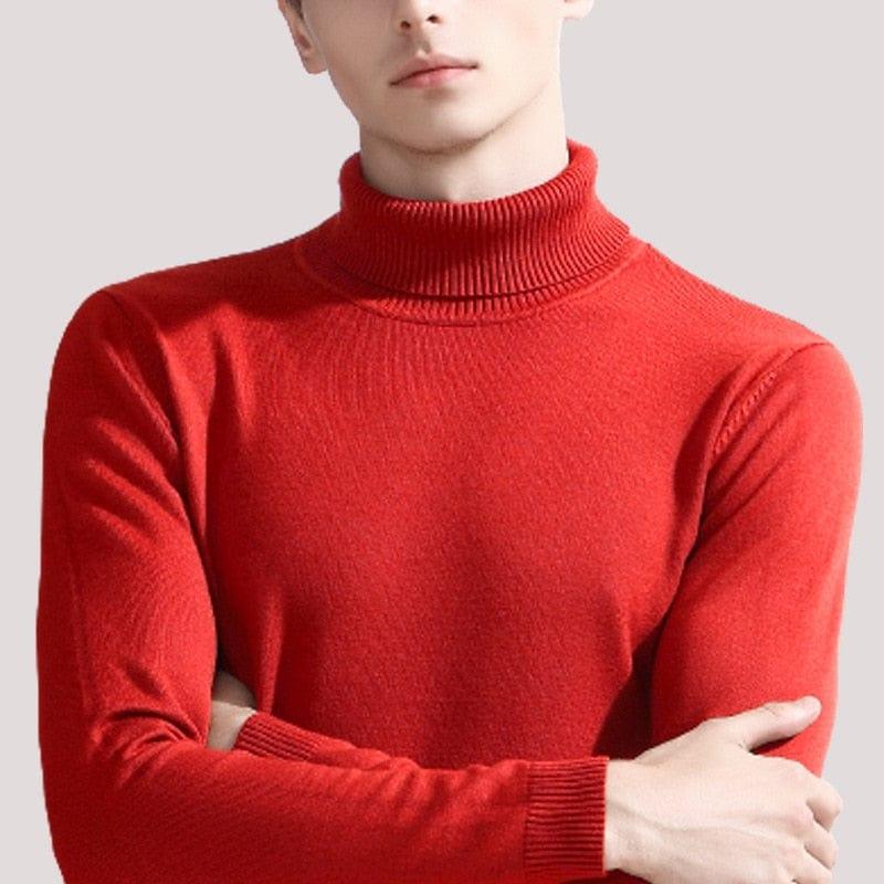 Pull à col roulé pour homme slim uni couleur noir,gris,rouge élégant - Adenbora