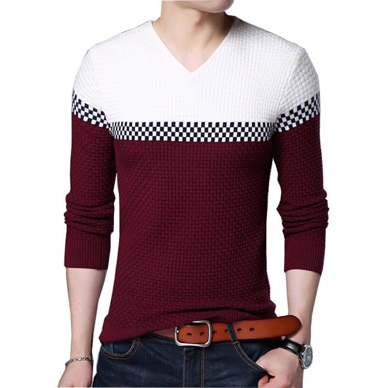 Pull col v pour homme en nylon et polyester simple et chaud - Adenbora