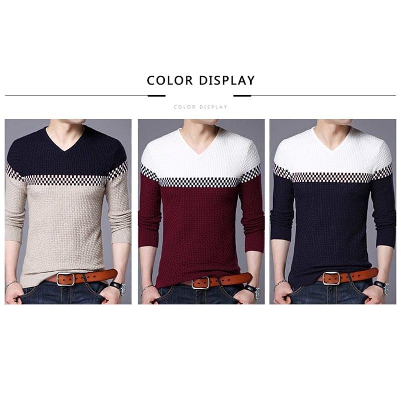 Pull col v pour homme en nylon et polyester simple et chaud - Adenbora