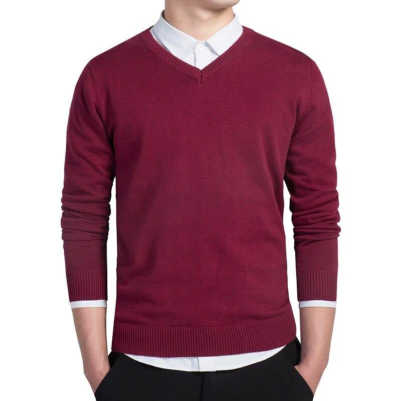 Pull en laine col V pour homme sur chemise tendances près du corps - Adenbora