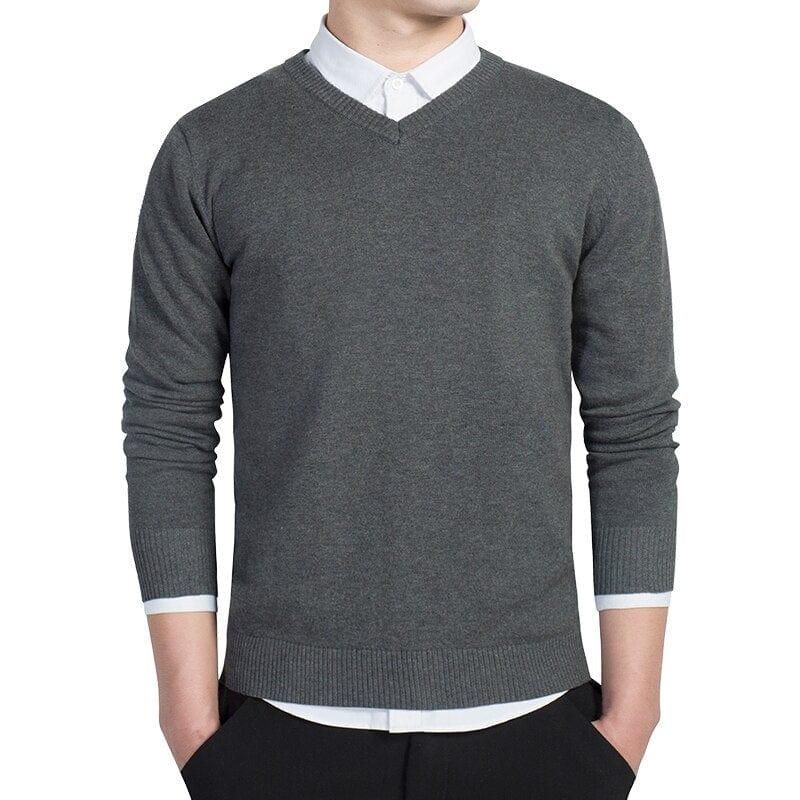 Pull en laine col V pour homme sur chemise tendances près du corps - Adenbora