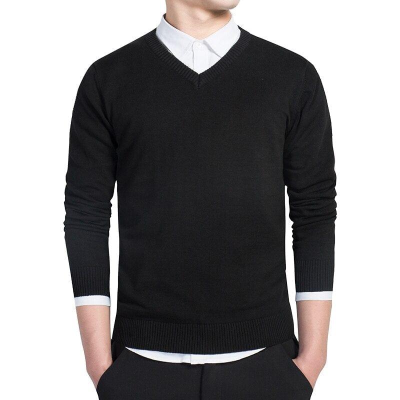 Pull en laine col V pour homme sur chemise tendances près du corps - Adenbora